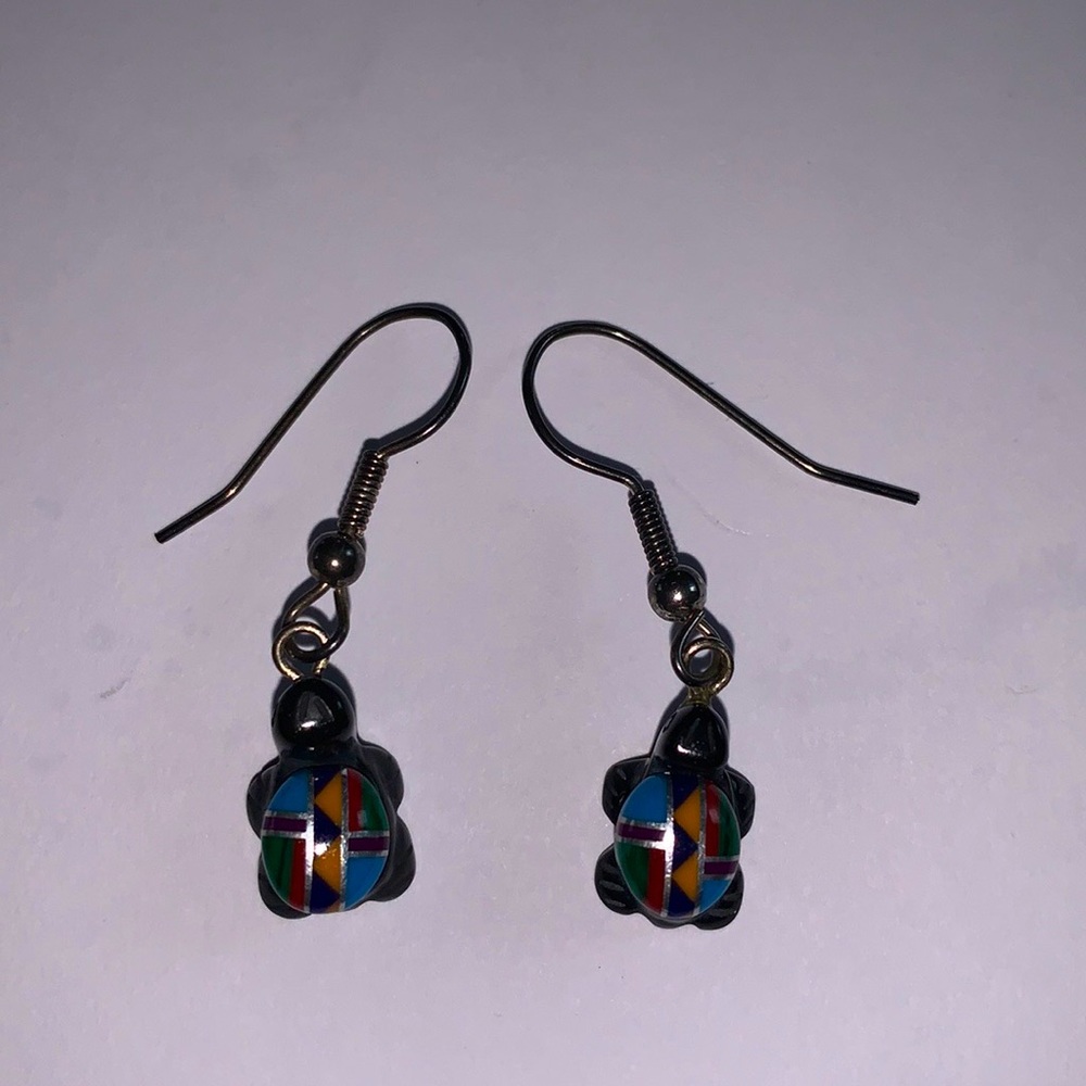 Tiny Inlay Turtle Earrings - image 1